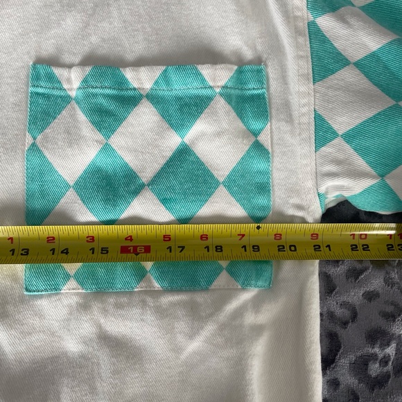 White and Turquoise Check Denim Top Jacket. Sm. Runs big - Picture 8 of 8